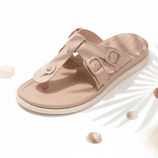 Women’s Retro Thong Sandals – Apricot Buckle