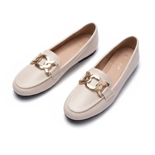 Women’s Luxe Metal-Accent Loafers – Off White Elegance Edition