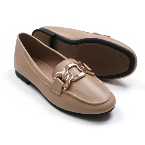 Women’s Luxe Metal-Accent Loafers – Beige Elegance Edition