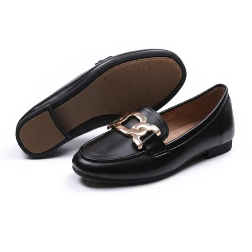 Women’s Luxe Metal-Accent Loafers – Black Elegance Edition