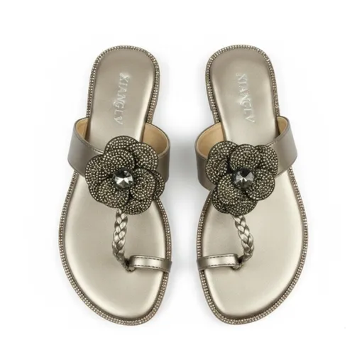 Women’s Grey Flower-Embellished Luxury Sandals