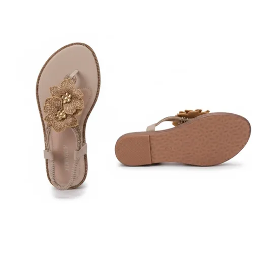 Women’s Black Rhinestone Floral Flat Sandals -Apricot