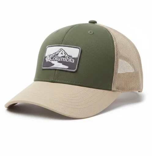 Columbia Mountain River Patch Trucker Cap – Olive & Khaki Mesh Snapback Hat