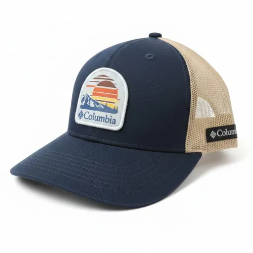 Columbia Sunset Mountain Patch Trucker Hat – Navy & Fossil Mesh Snapback