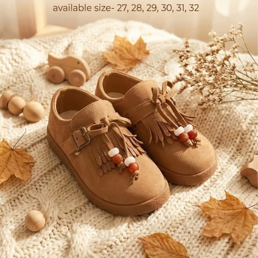 Marlowe Fringe Bead Loafers – Camel For Baby Girls