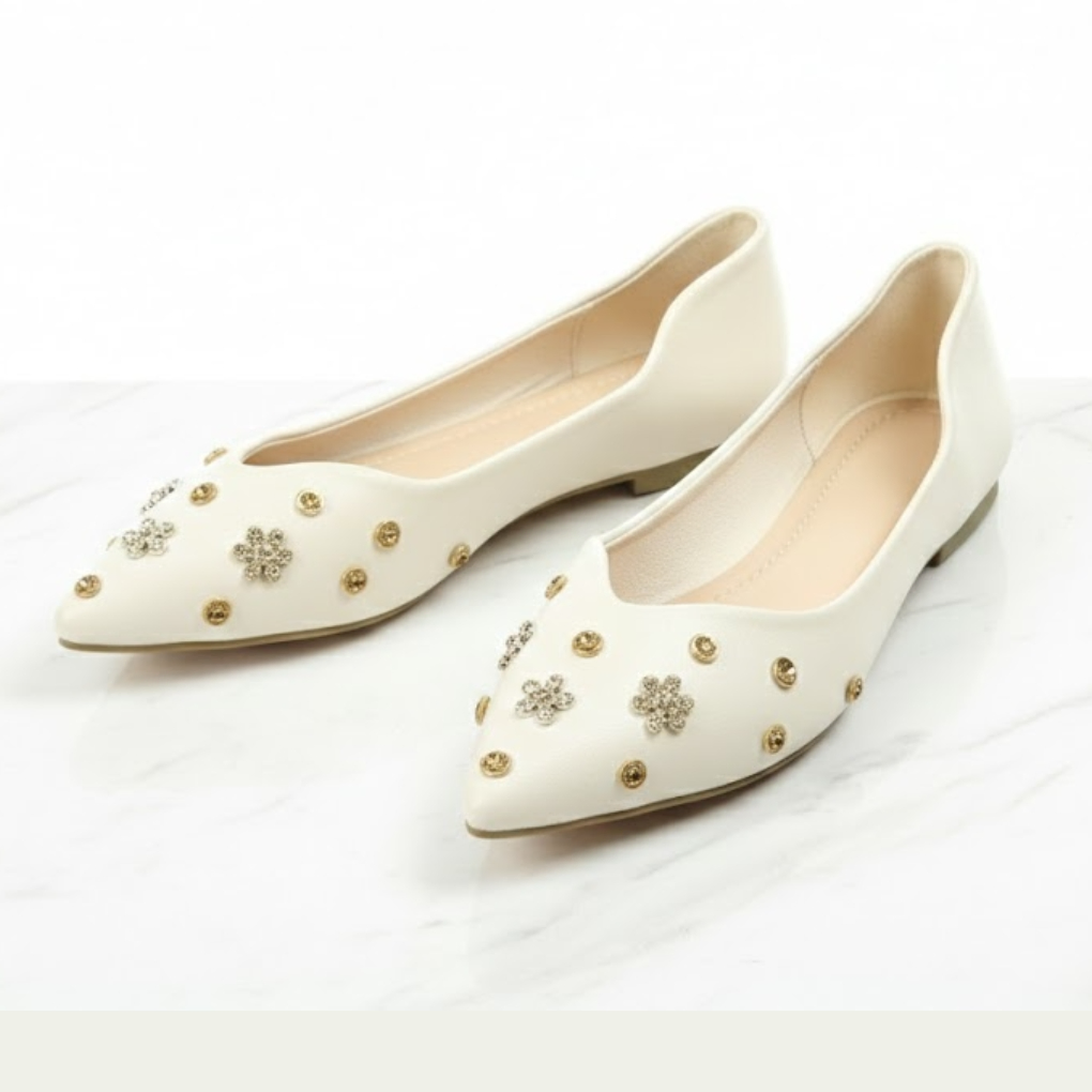 Panna Gold Studded Pointed-Toe Ballet Flats
