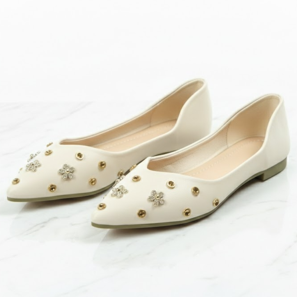 Panna Gold Studded Pointed-Toe Ballet Flats