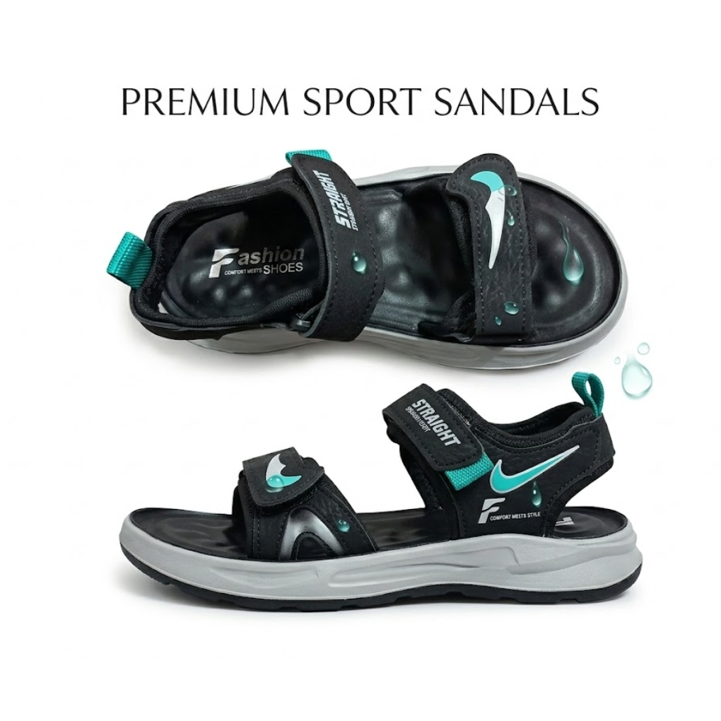 Kids Sport Velcro Sandal – Black & Teal