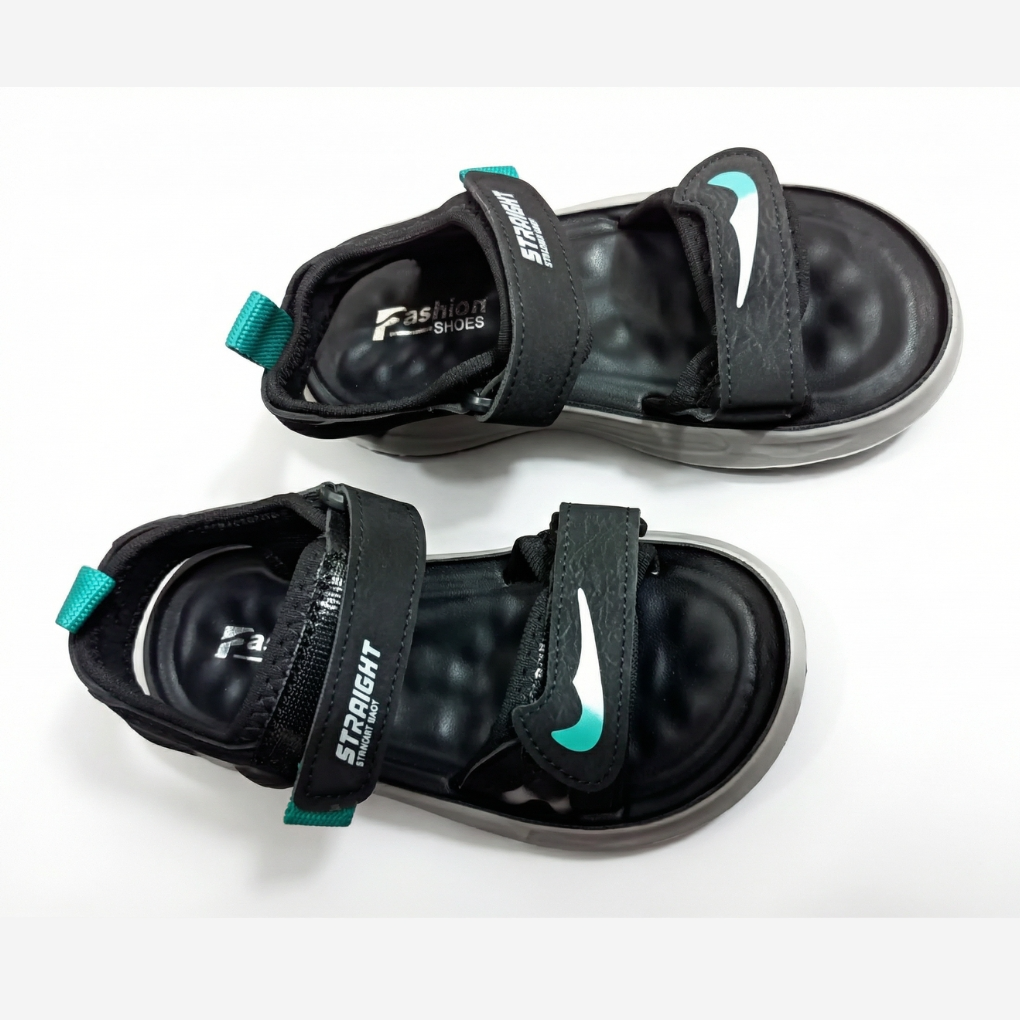 Kids Sport Velcro Sandal – Black & Teal