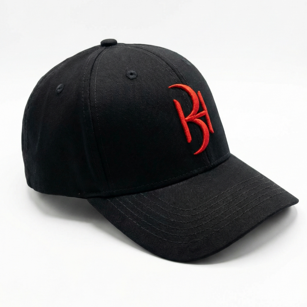 Limited Edition Black Baseball Cap with Red Embroidered Logo