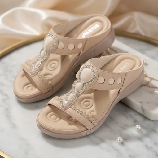 SIKETU Women’s Flat Sandals –Beige Comfort Strap