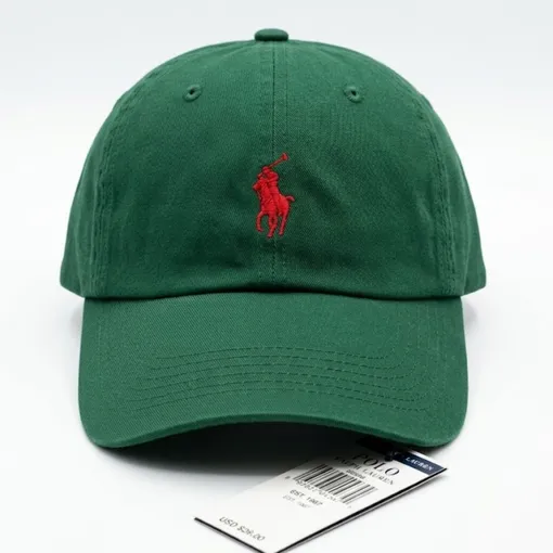 Polo Ralph Lauren Forest Green Cotton Baseball Cap with Red Pony Logo