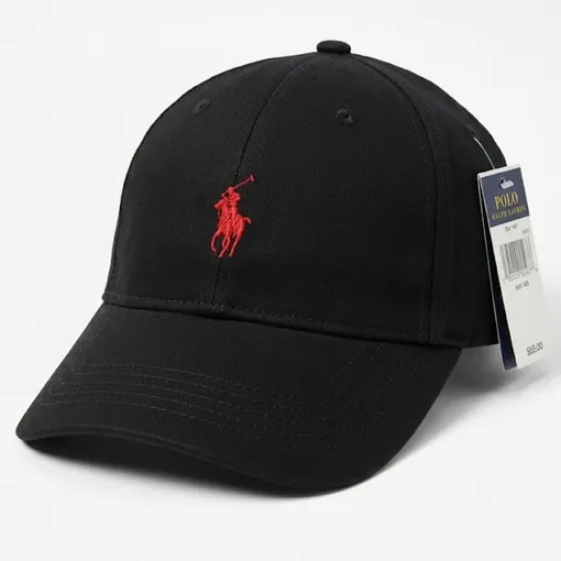 Polo Ralph Lauren Black Cotton Baseball Cap with Red Pony Logo