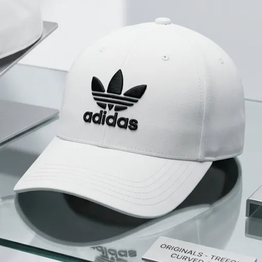 Adidas Originals White Trefoil Curved Baseball Cap (Black Logo)