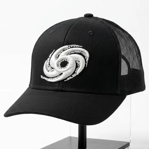 Black Trucker Cap with White Spiral Logo