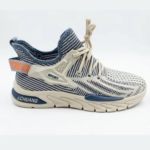 Men’s Breathable Mesh Sports Shoes – Beige & Navy Running Shoes