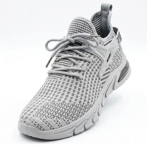 Men’s Lightweight Safety Work Shoes – Breathable Steel Toe Sport Sneakers (Grey & White)
