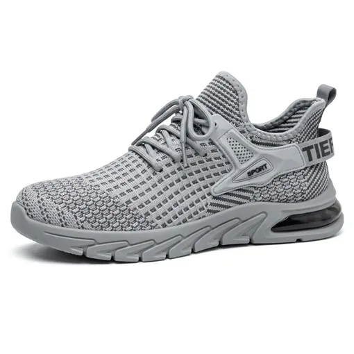 Men’s Lightweight Safety Work Shoes – Breathable Steel Toe Sport Sneakers (Grey & White)