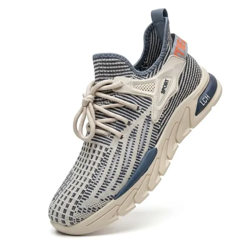 Men’s Breathable Mesh Sports Shoes – Beige & Navy Running Shoes
