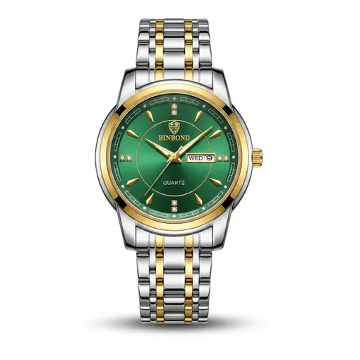 Binbond 2521 Green Dial Quartz Watch – Stainless Steel