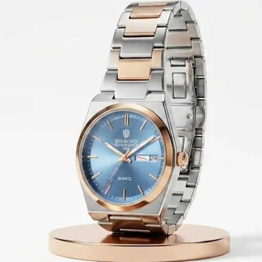 BINBOND B102 Blue Dial Quartz Watch – Two-Tone Stainless Steel