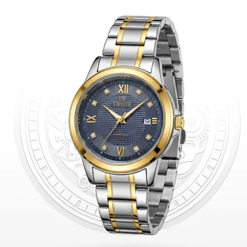Two-Tone Stainless Steel Quartz Watch – Silver & Gold Luxury Style