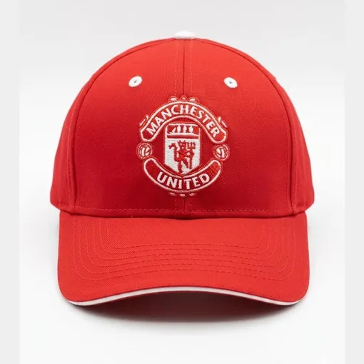 Manchester United Red Baseball Cap – Embroidered White Crest Edition