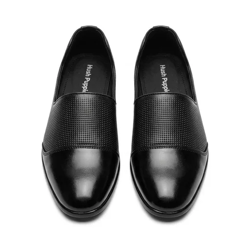 Men's Leather Slip-On Dress Shoes Textured Panel Loafer, Brown & Black