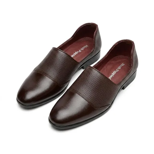 Men's Leather Slip-On Dress Shoes Textured Panel Loafer, Brown & Black