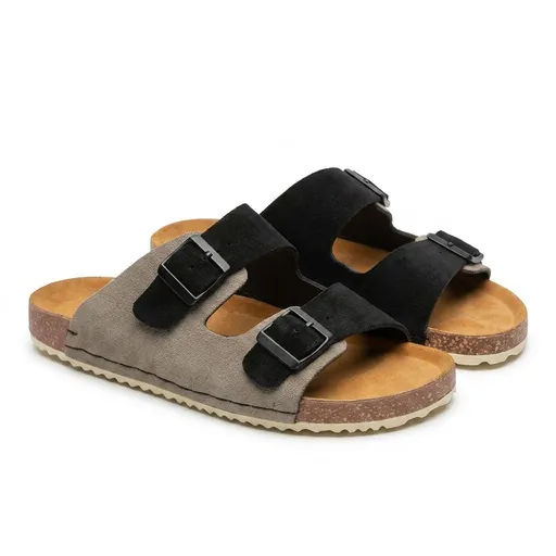 Men's Double-Strap Cork Footbed Sandals – Suede & Leather, 4 Colorways