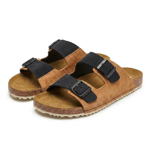 Men's Double-Strap Cork Footbed Sandals – Suede & Leather, 4 Colorways