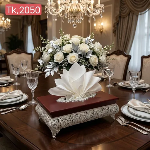 Luxury Wooden Tissue Box Holder with Silver Greek Key Design | Premium Home Decor