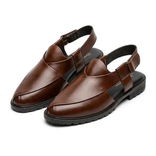 Men’s Leather Peshawari Sandals – Closed-Toe Slingback Chappals