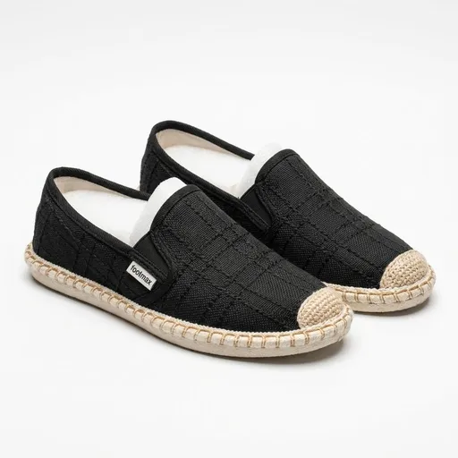 Men’s Distressed Canvas Espadrilles – Black & White Slip-Ons