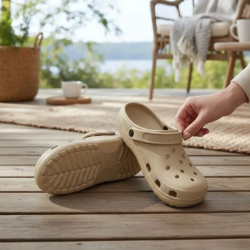 Beige Crocs-Style Clogs — Ventilated Foam with Adjustable Strap 