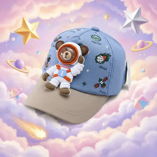 AstroBuddy 3D Bear Kids Cap for Boys & Girls (1–8 Years) | Cute Cartoon Design