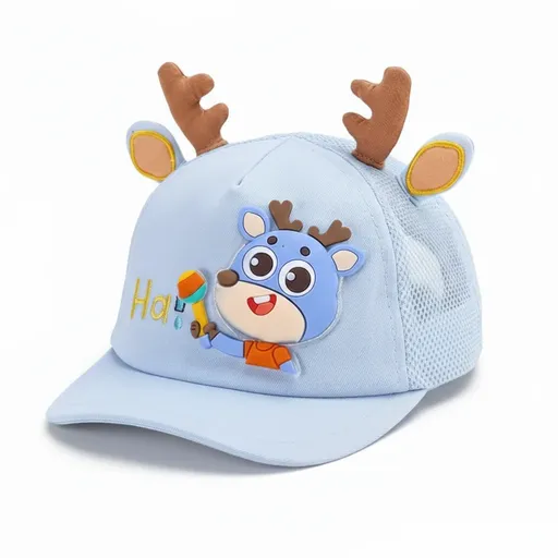 Sunny Deer 3D Cartoon Baby Cap – Blue | Kids Cap for Ages 1–4 Years