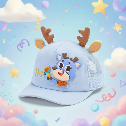 Sunny Deer 3D Cartoon Baby Cap – Blue | Kids Cap for Ages 1–4 Years