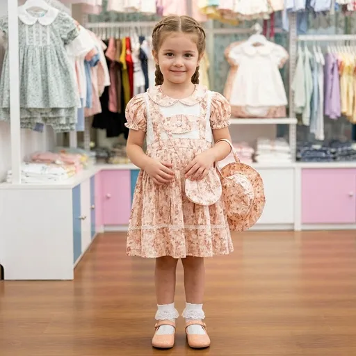 Baby Girl Peach Printed Frock Set with Mini Bag 2Y to 4Y – Soft Cotton Dress