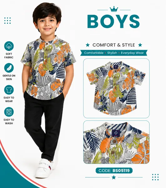 Baby Boys Tropical Leaf Print Half Sleeve Shirt