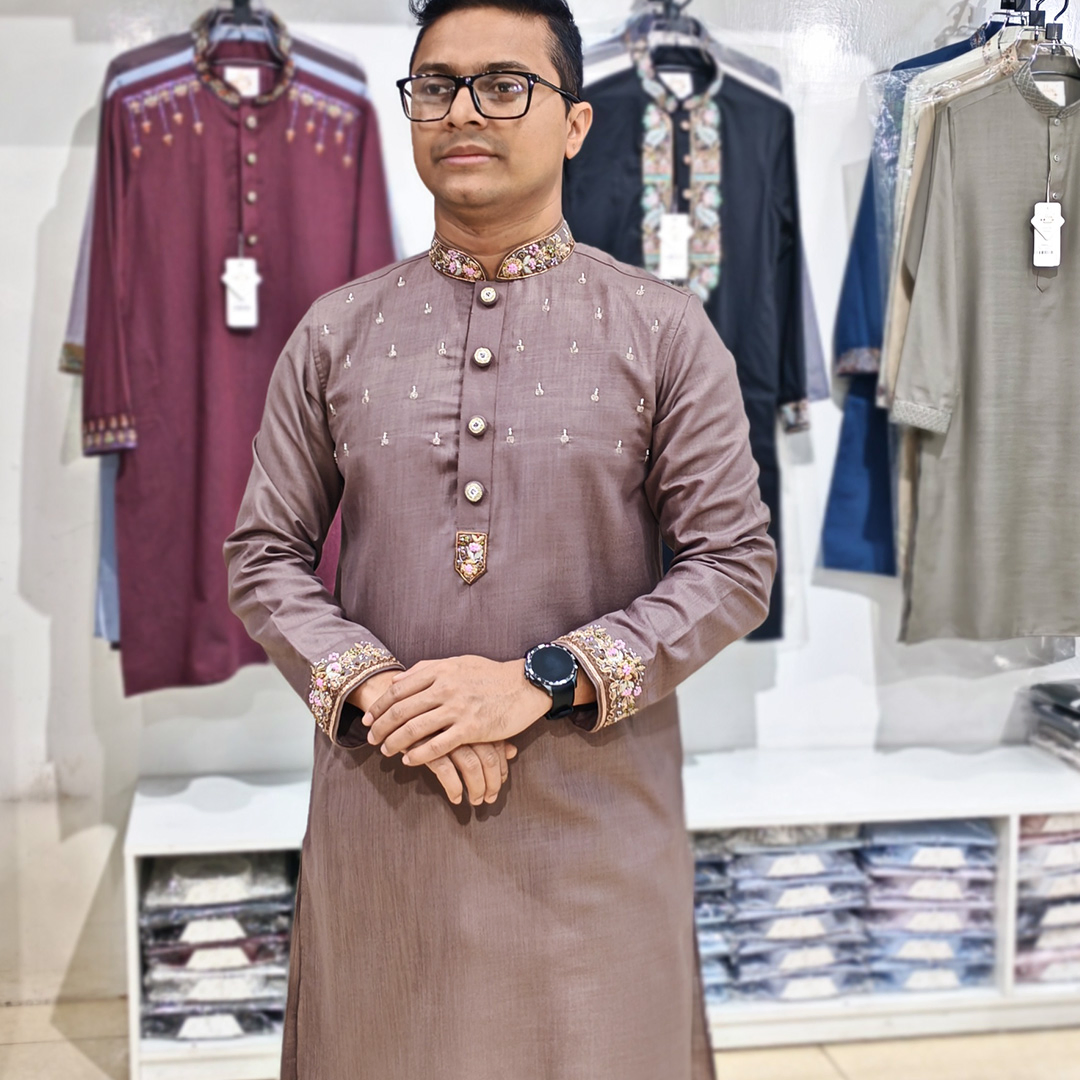 Charcoal Rose Zardozi Panjabi  