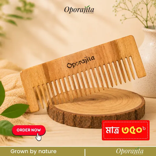 Oporajita Green Natural Wooden Hair Comb