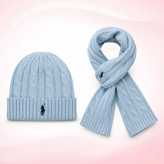   Ralph Lauren Winter Beanie Muffler Combo Set Sky Blue