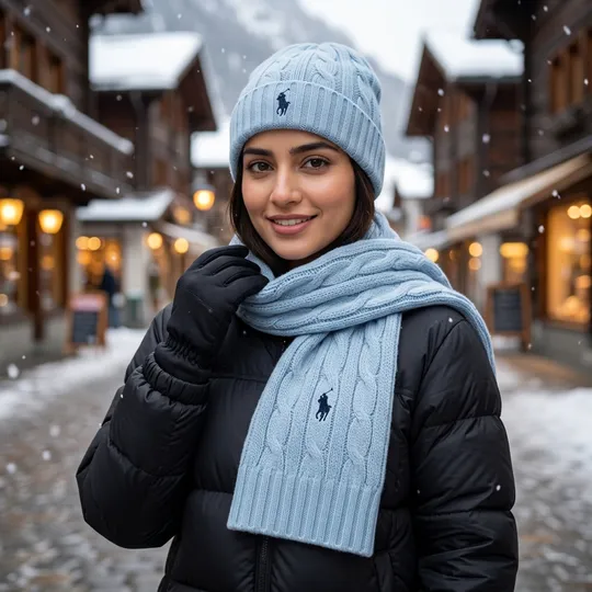   Ralph Lauren Winter Beanie Muffler Combo Set Sky Blue