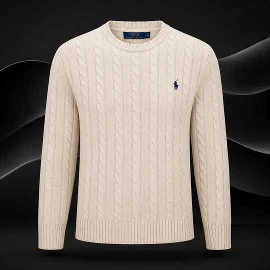 Cable-Knit Quarter-Round High Neck Beige