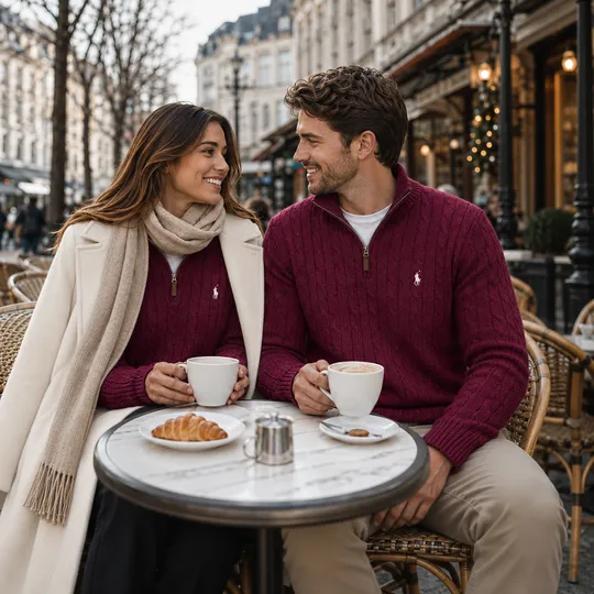 Cable-Knit Quarter-Zip High Neck Maroon