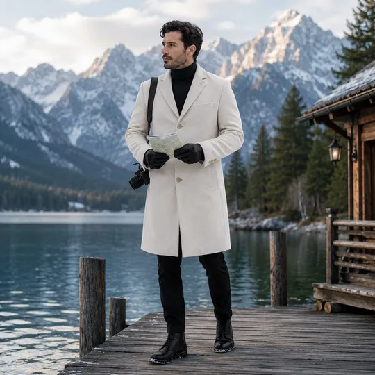 Men Premium Long Coat White
