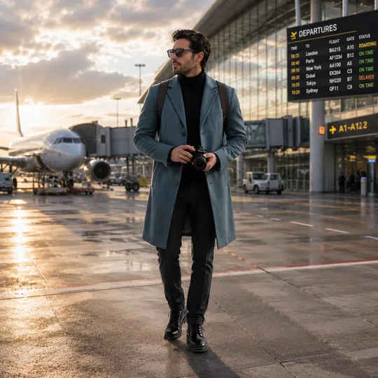 Men Premium Long Coat Ocean Green