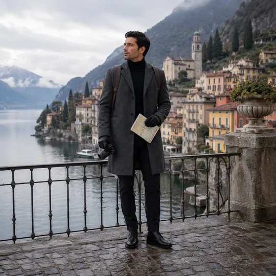 Men Premium Long Coat Dark Ash