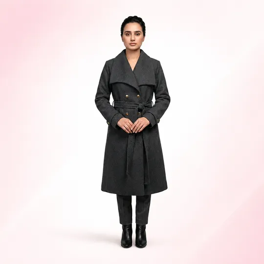 Women New Premium Long Coat Dark Black 
